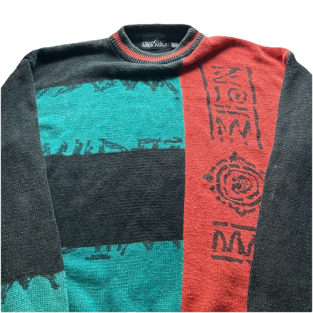 Vintage Street Scenes Men’s Medium Grandpa’s Color Block Pullover‎ Sweater 80s